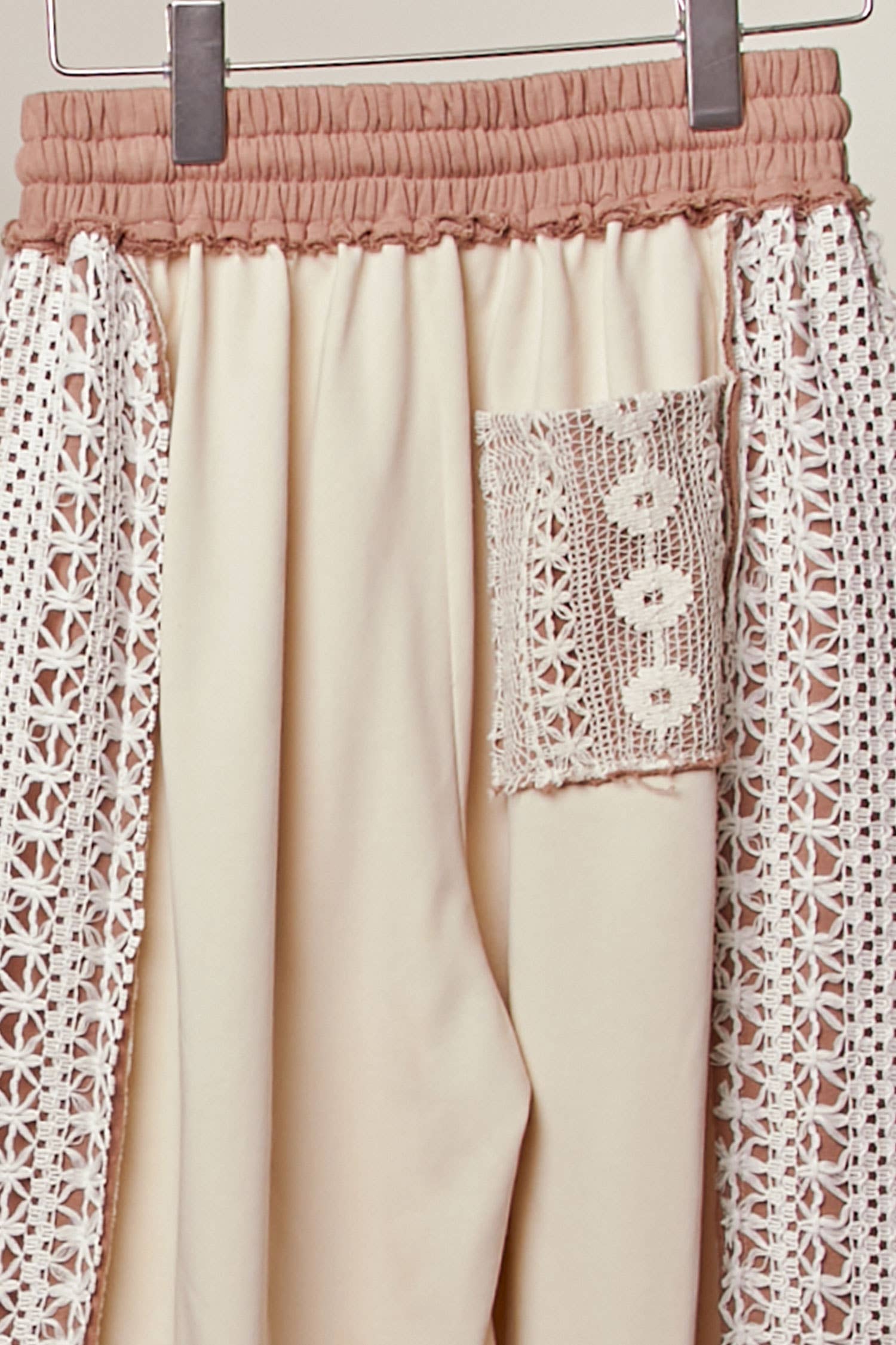 Lace Accents Patchwork Maxi Pants: Olive-Multi / L