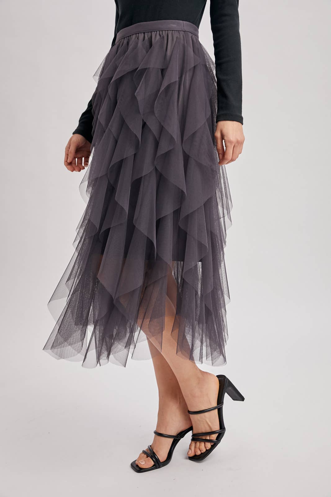 SPRIAL RUFFLED TULLE MIDI SKIRT - EASTER DAY: ROSE / S