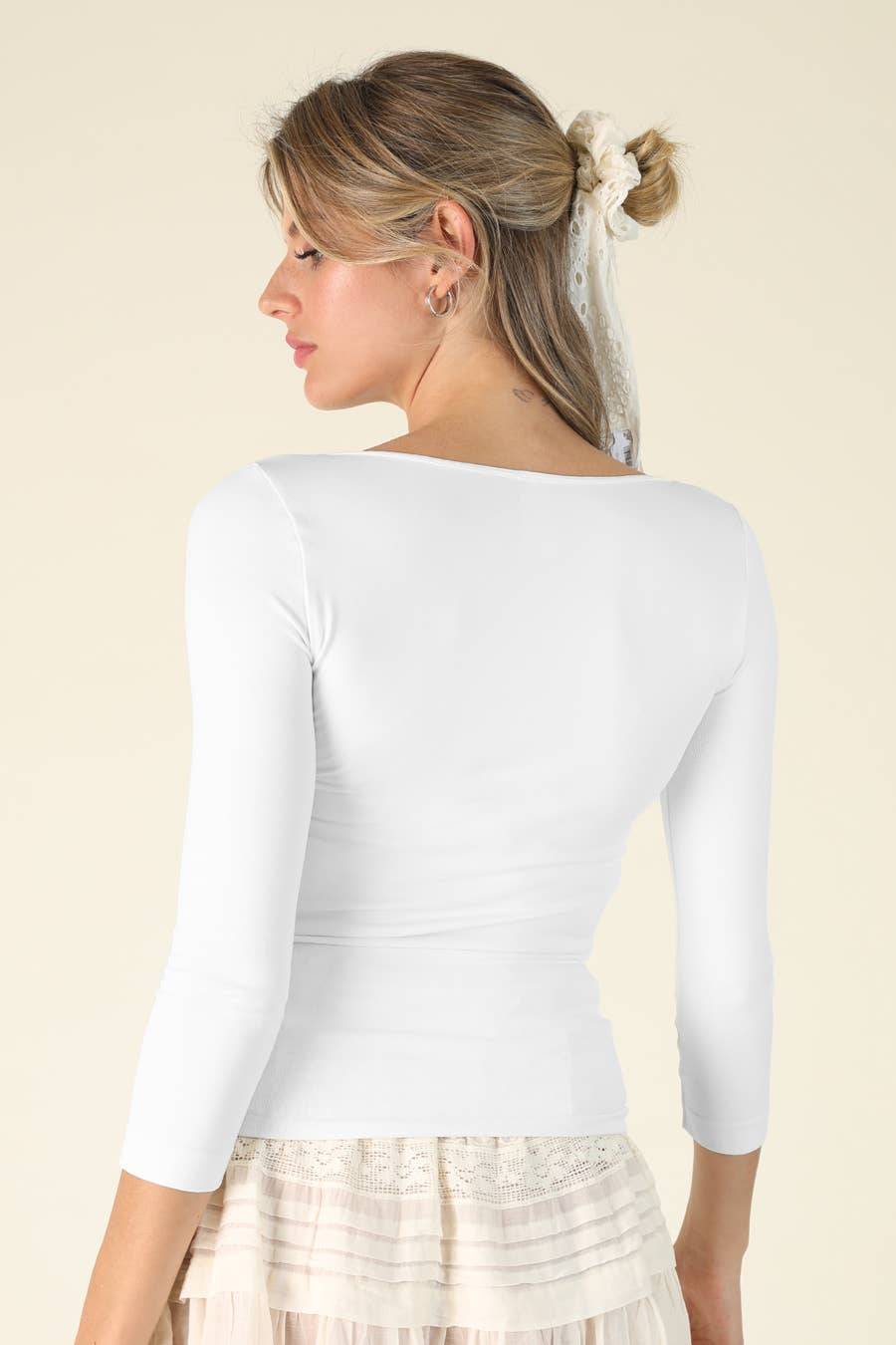 NS5127H - 3/4 Sleeve Scoop Neck Top: 7 White