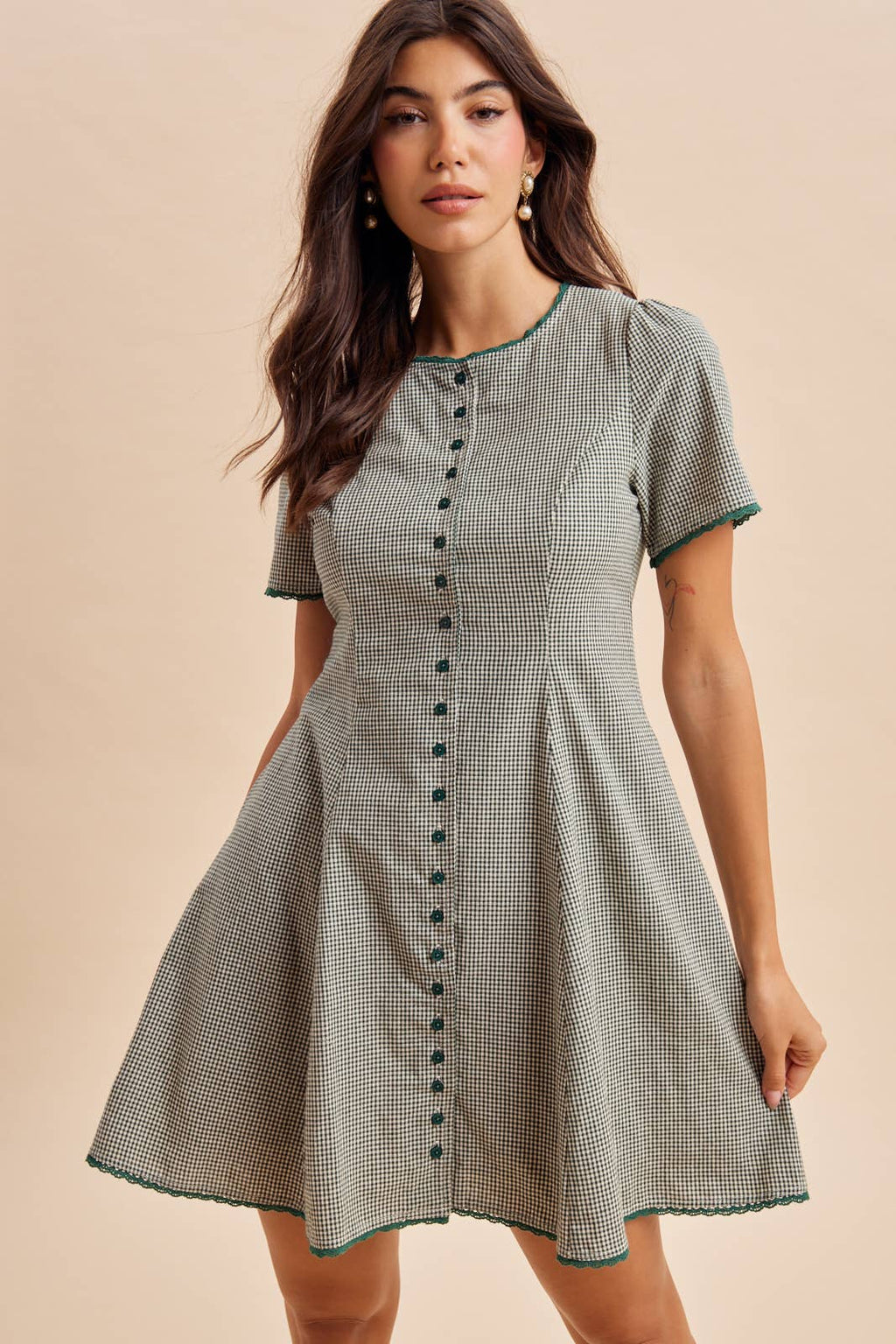 GINGHAM BUTTON DOWN MINI DRESS