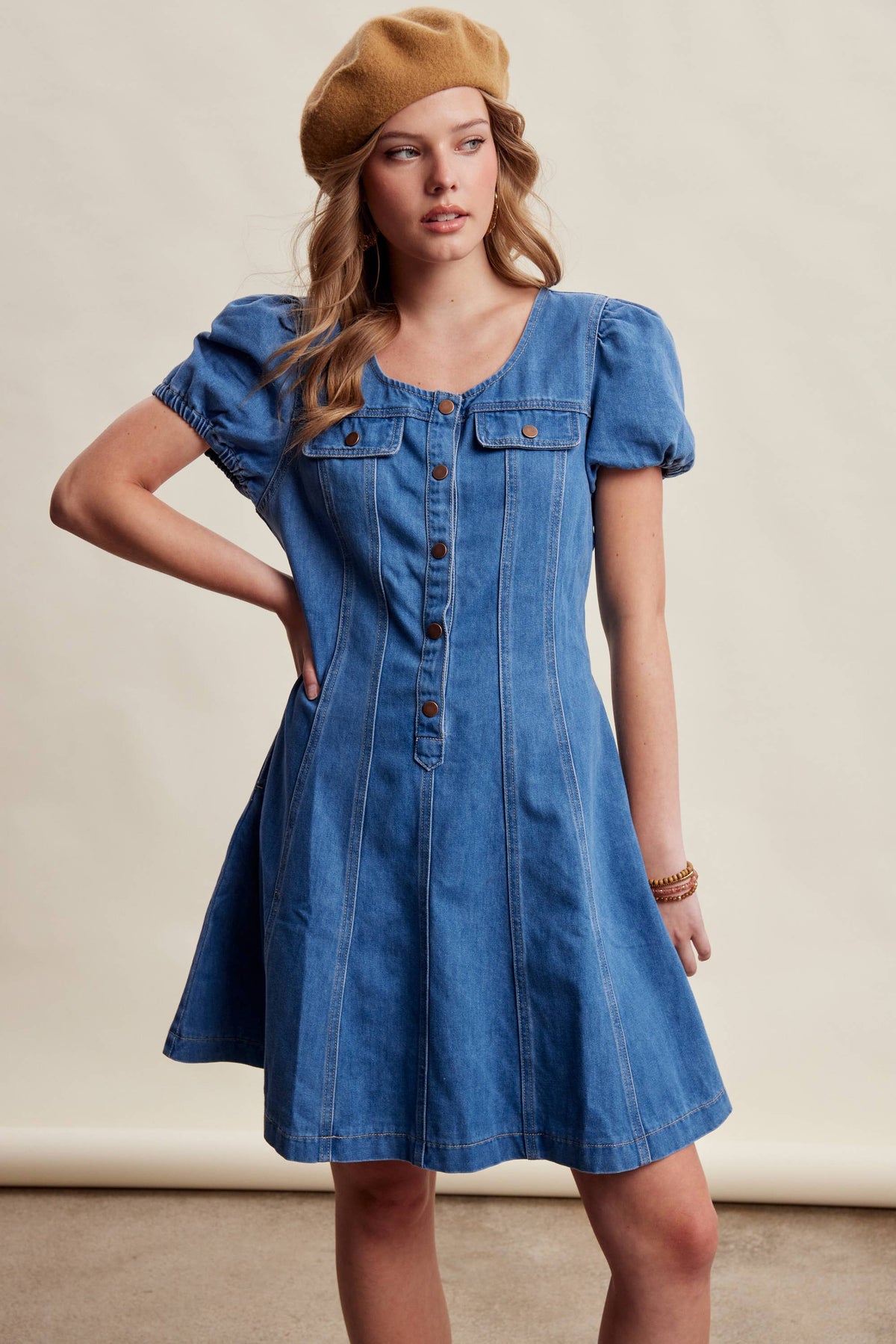 Puff Sleeve Denim Mini Dress LD1639