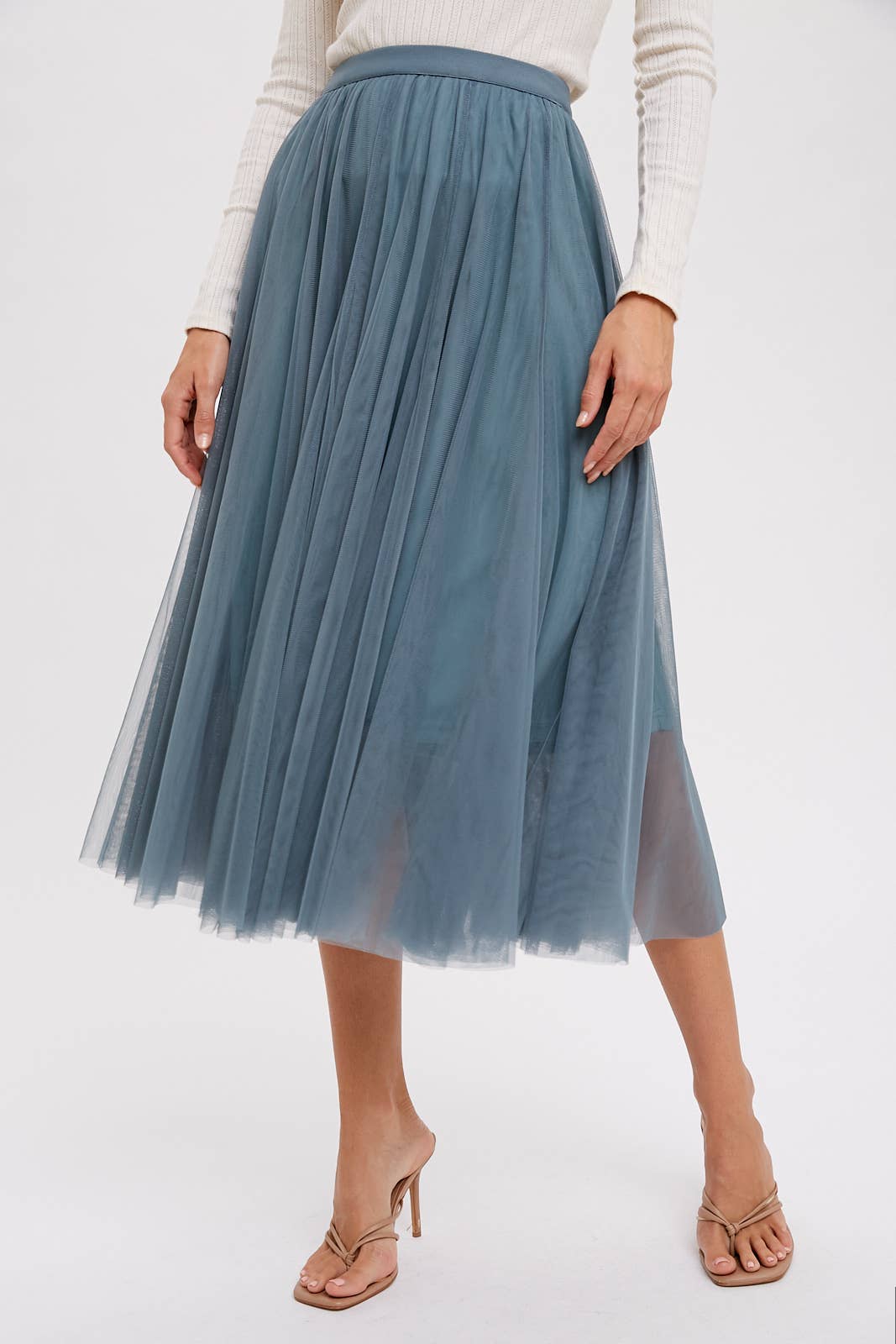 TULLE MIDI SKIRT: DARK MINT / M