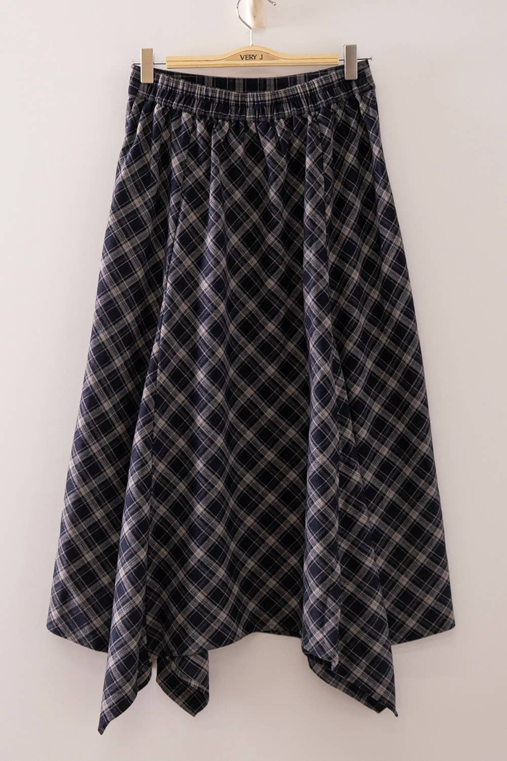 NS50216-Plaid Hanky Hem Midi Skirt