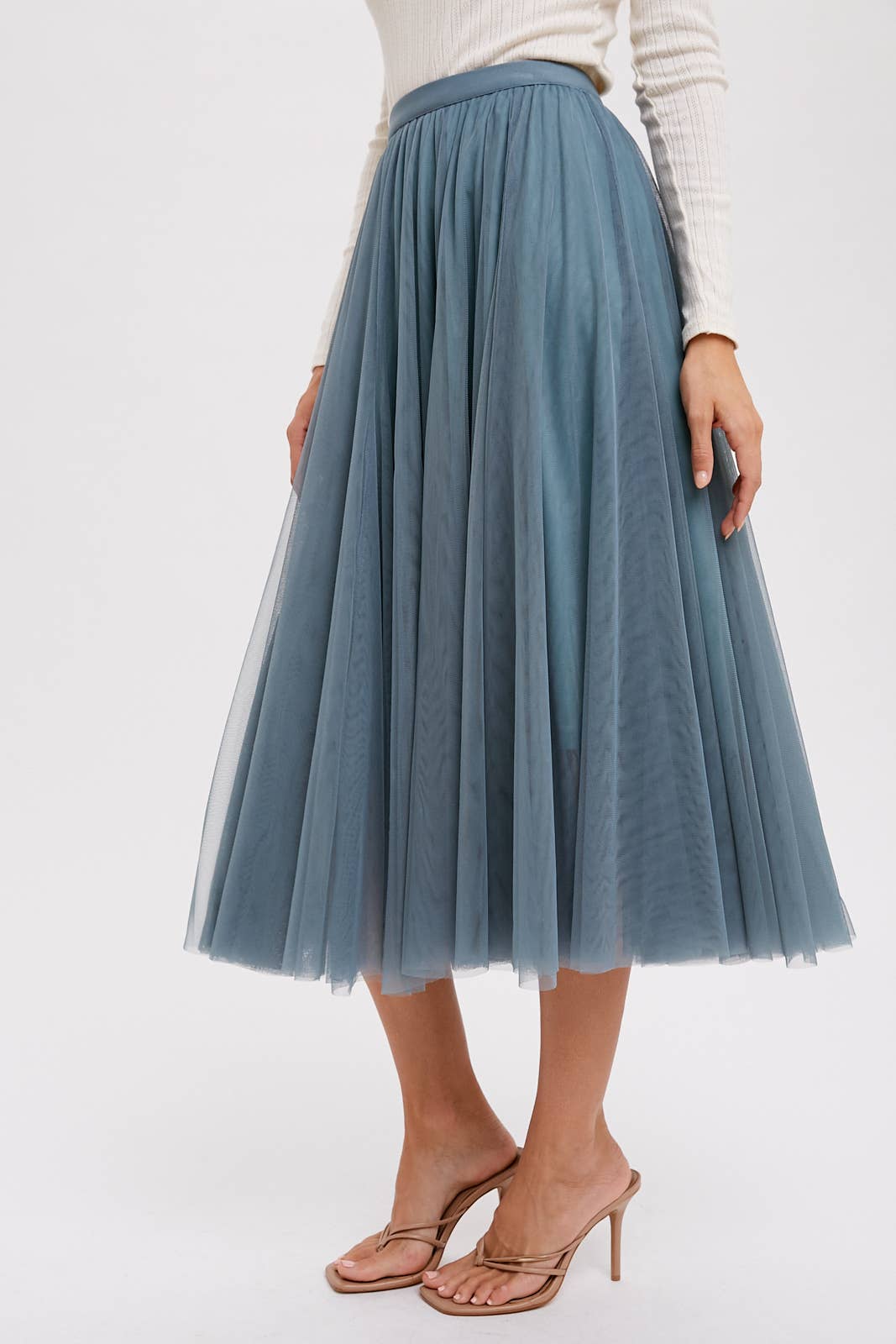 TULLE MIDI SKIRT: DARK MINT / S