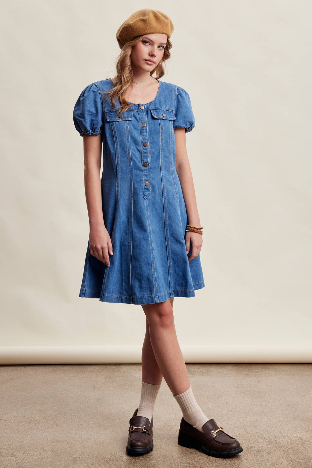 Puff Sleeve Denim Mini Dress LD1639
