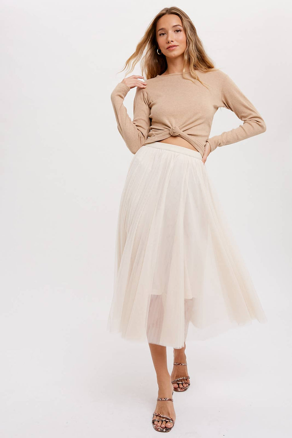 TULLE MIDI SKIRT: DARK MINT / M