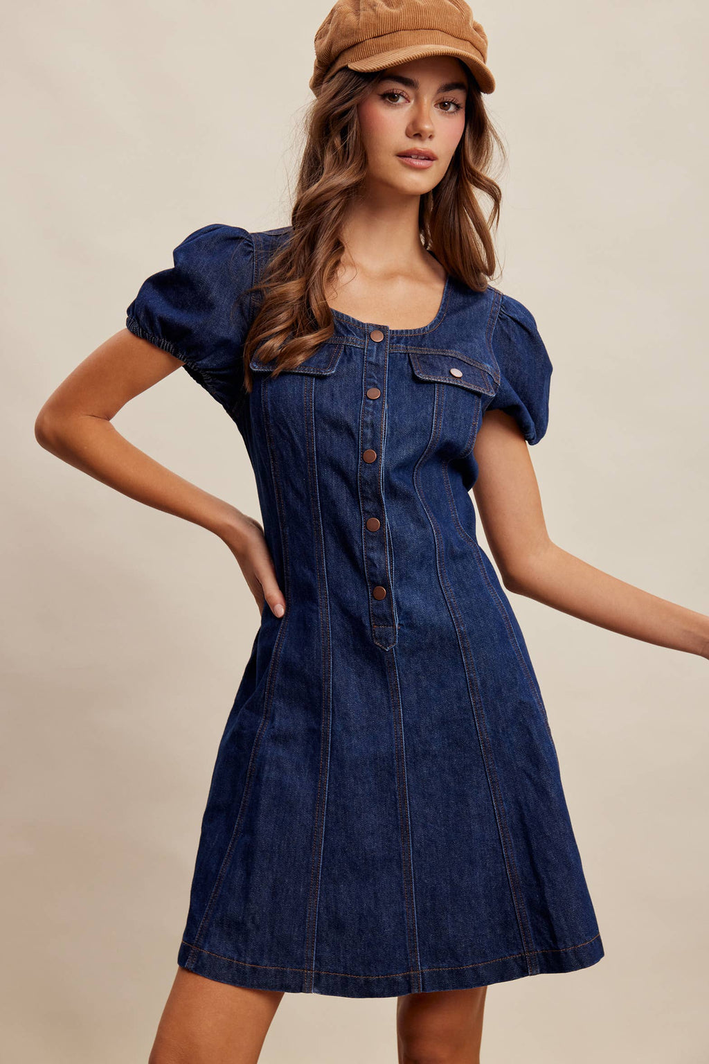 Puff Sleeve Denim Mini Dress LD1639