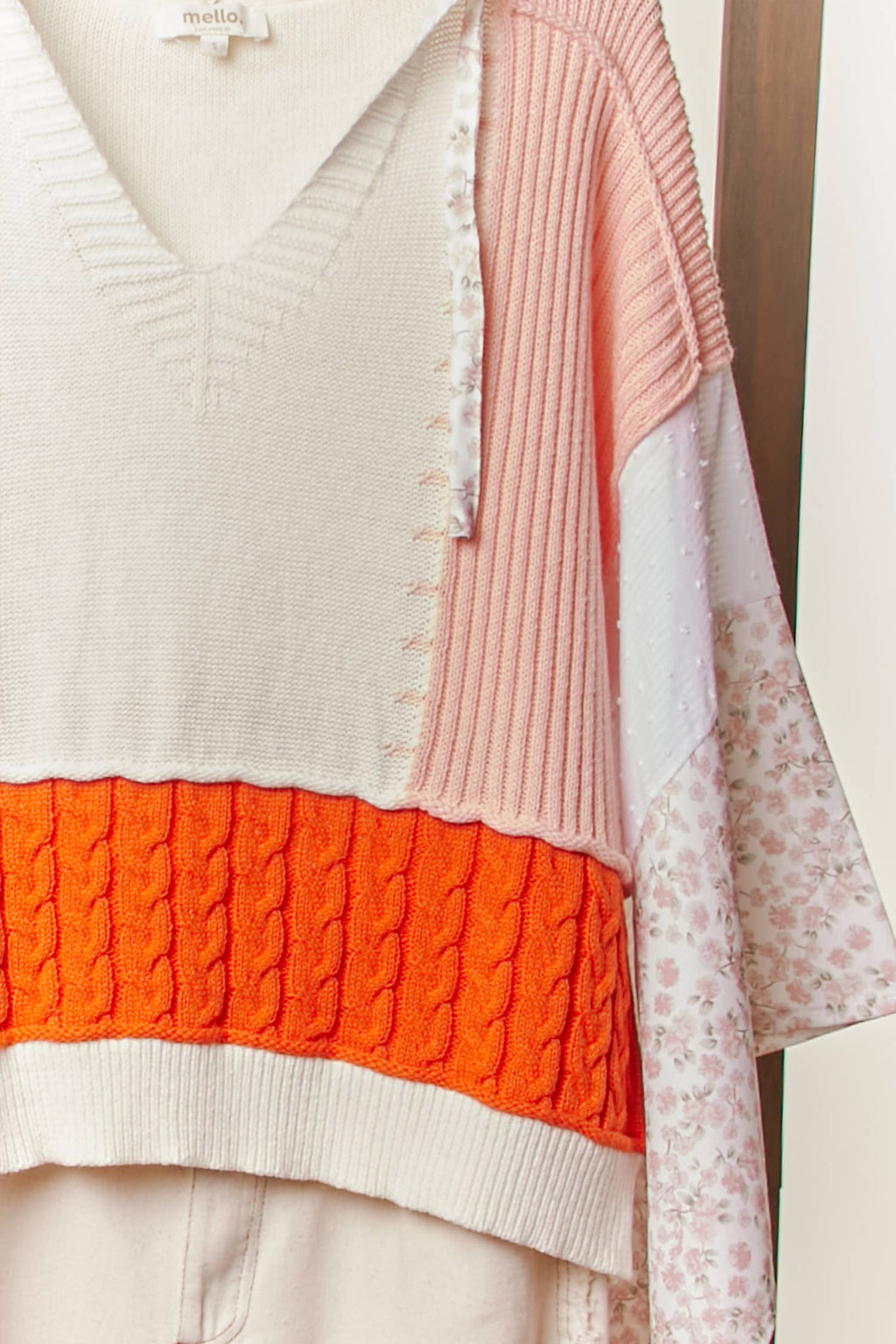 Color Block Crochet V Neck Hoodie: Multi