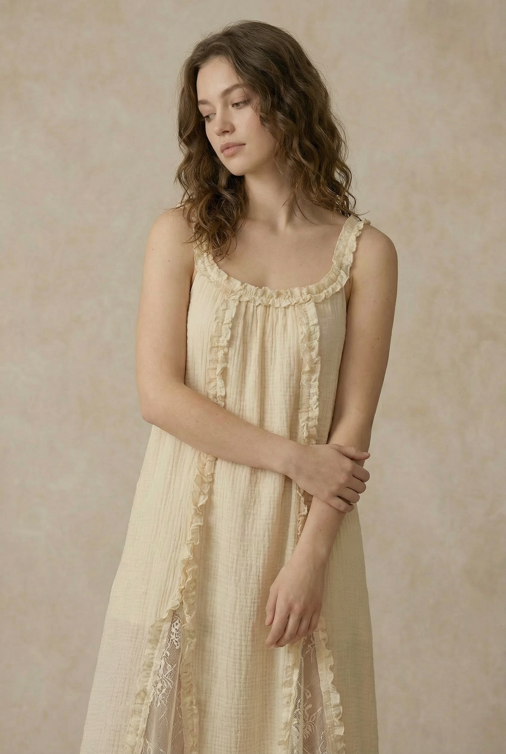 RUFFLED BOHO MAXI DRESS: Rust / L