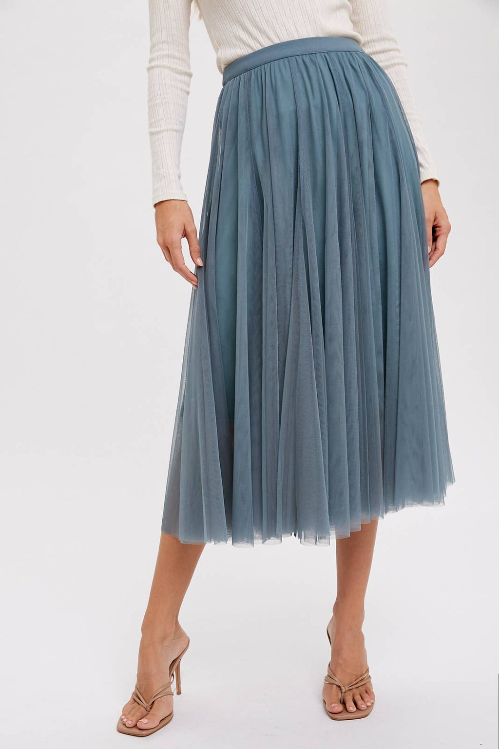 TULLE MIDI SKIRT: DARK MINT / M