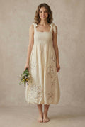 Peace Patchwork Ruffled Sleeveless Dress: Ivory