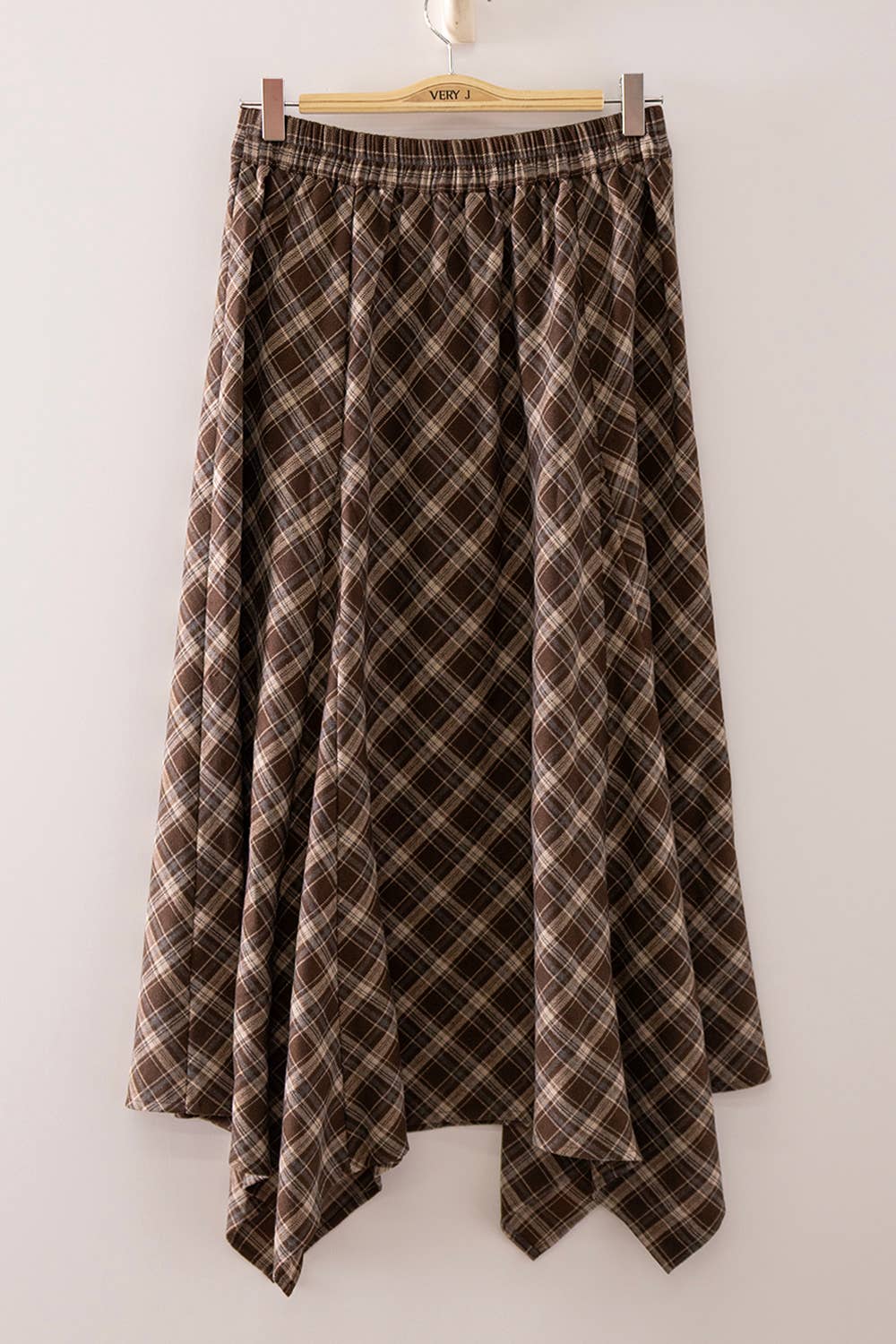 NS50216-Plaid Hanky Hem Midi Skirt