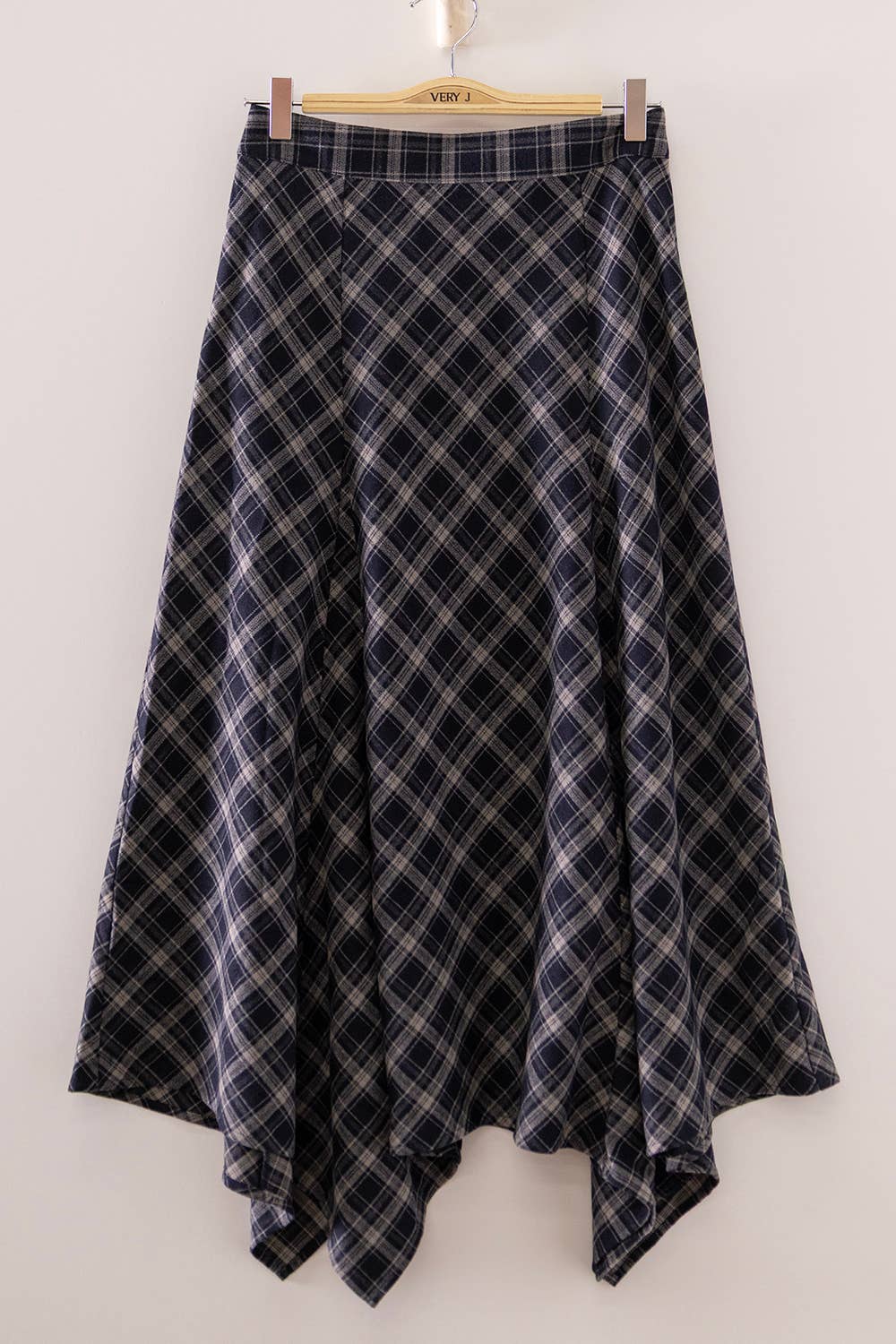 NS50216-Plaid Hanky Hem Midi Skirt