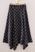 NS50216-Plaid Hanky Hem Midi Skirt