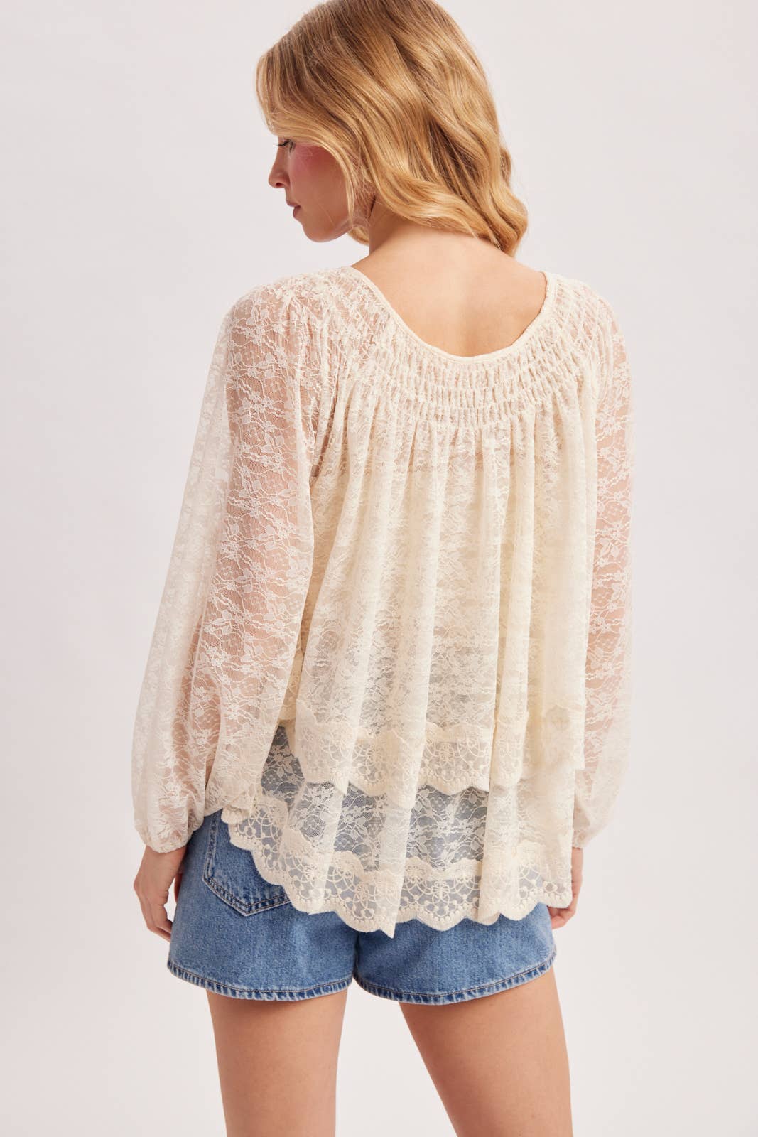 LAYERED LACE TIE-FRONT CLOSURES 2-WAY BLOUSE - EASTER DAY: ECRU / S/M