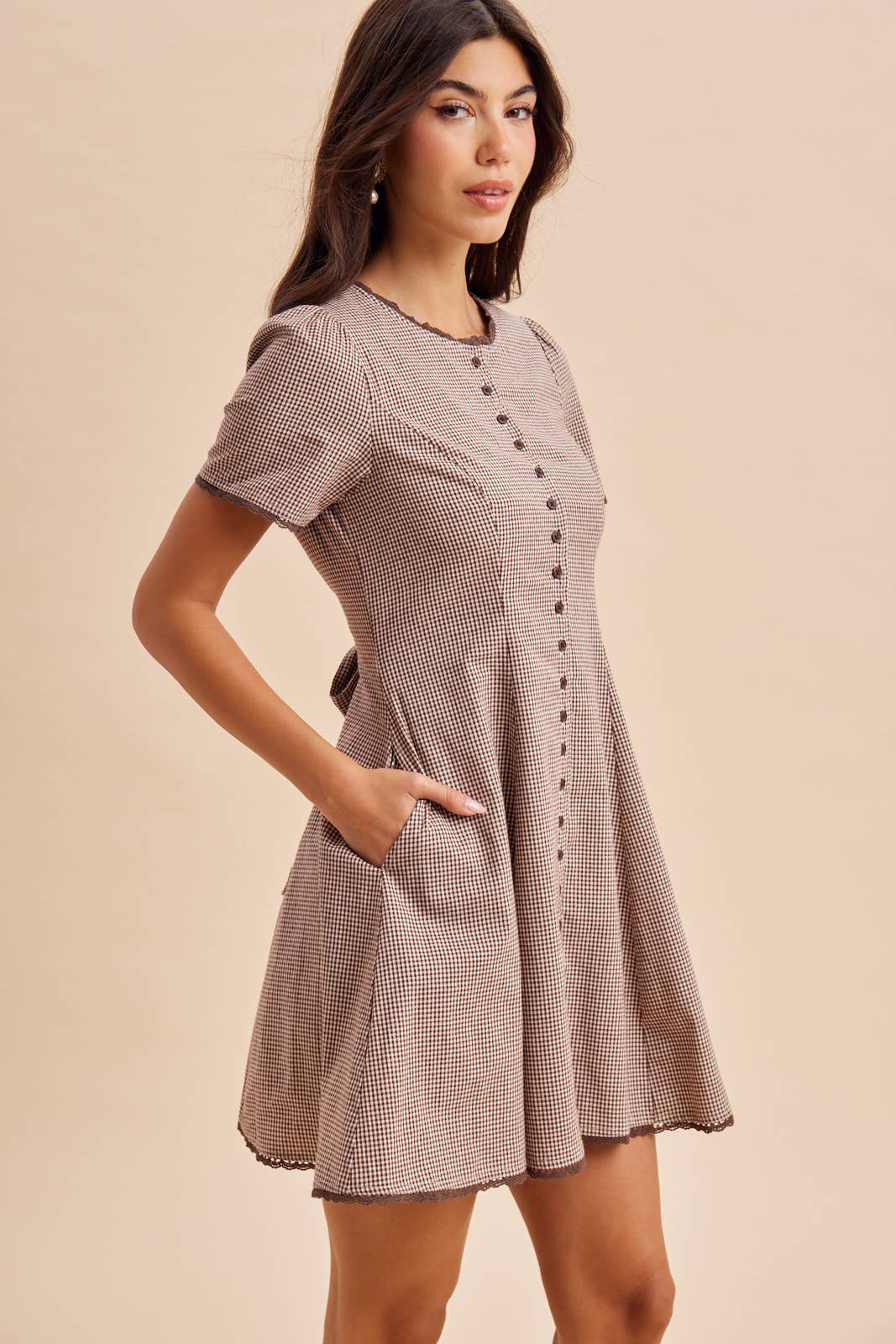 GINGHAM BUTTON DOWN MINI DRESS