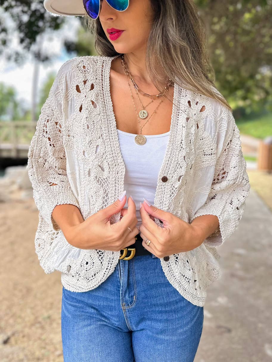Ivory Crochet Lace Cardigan – Boutique Layering Bestseller: Ivory / One Size