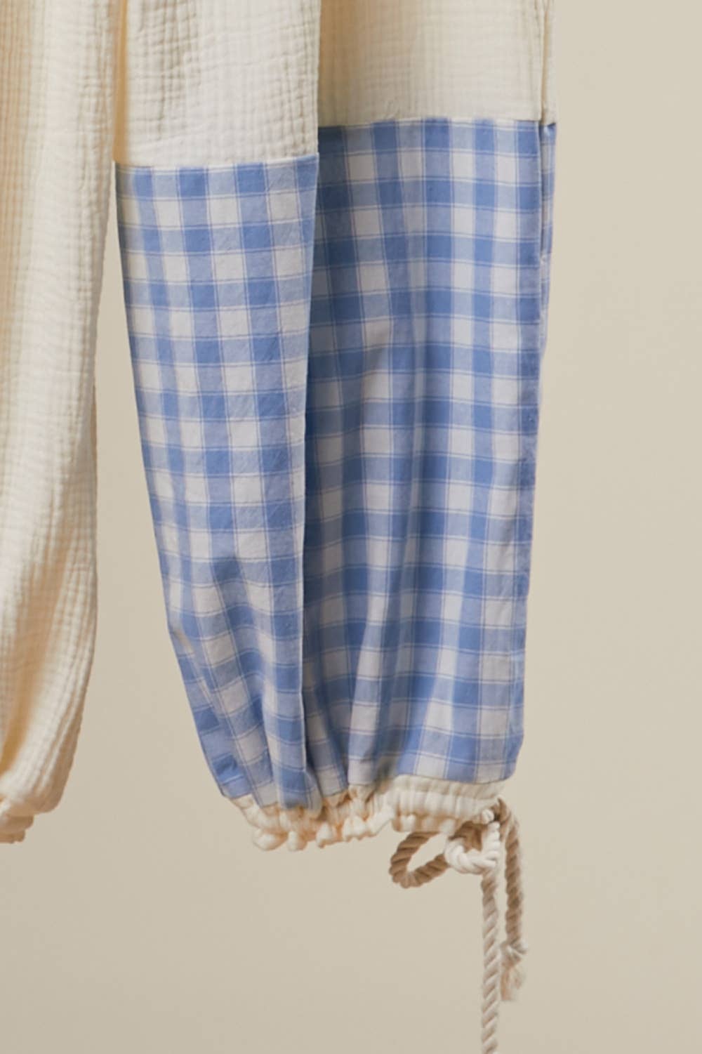 PATCHWORK COTTON WIDE LEG PANTS: Blue