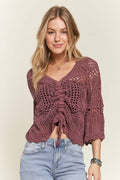 FRONT DRAWSTRING ACCENT CROCHET TOP - CET3553