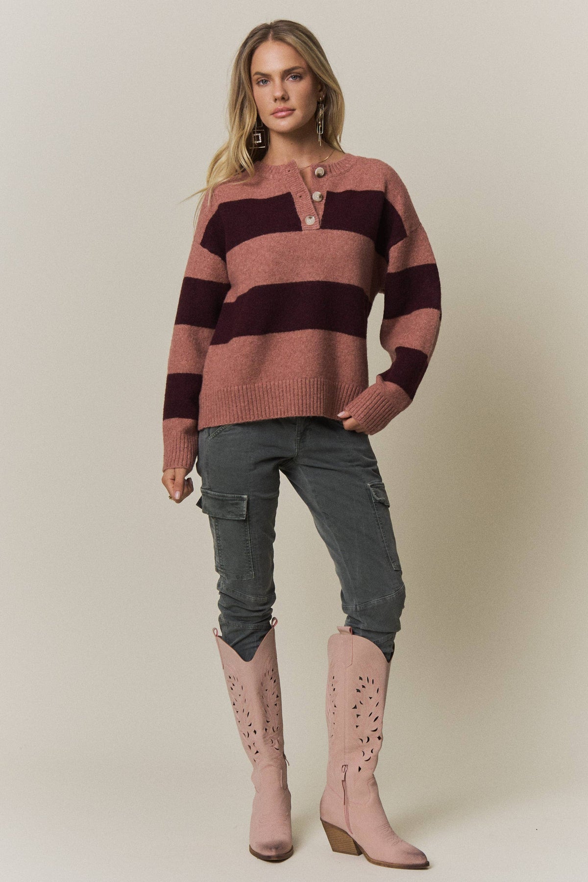 COZY CHIC STRIPED SWEATER - CESW4374