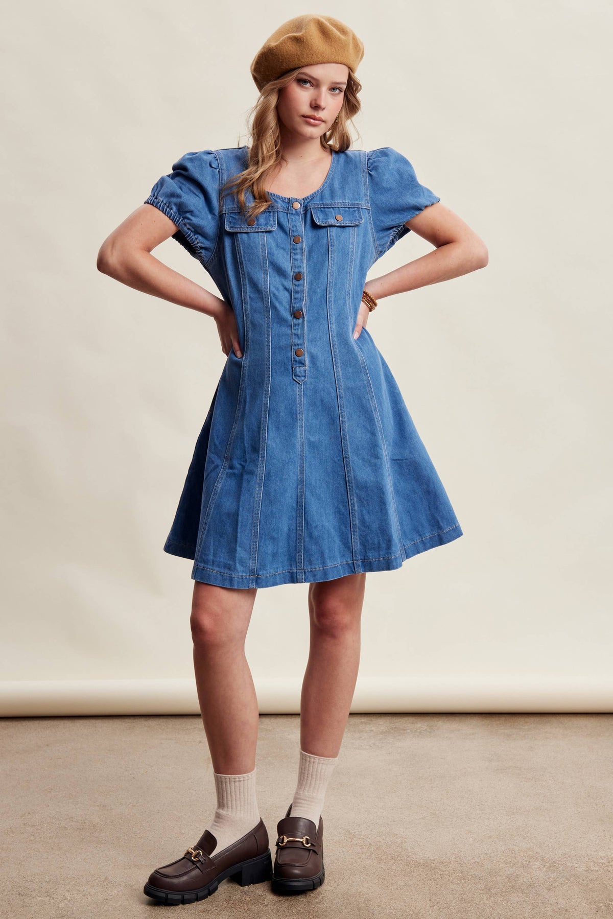 Puff Sleeve Denim Mini Dress LD1639