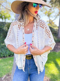 Boho Floral Embroidered Cotton Dolman Sleeve Cardigan: Ivory / One Size
