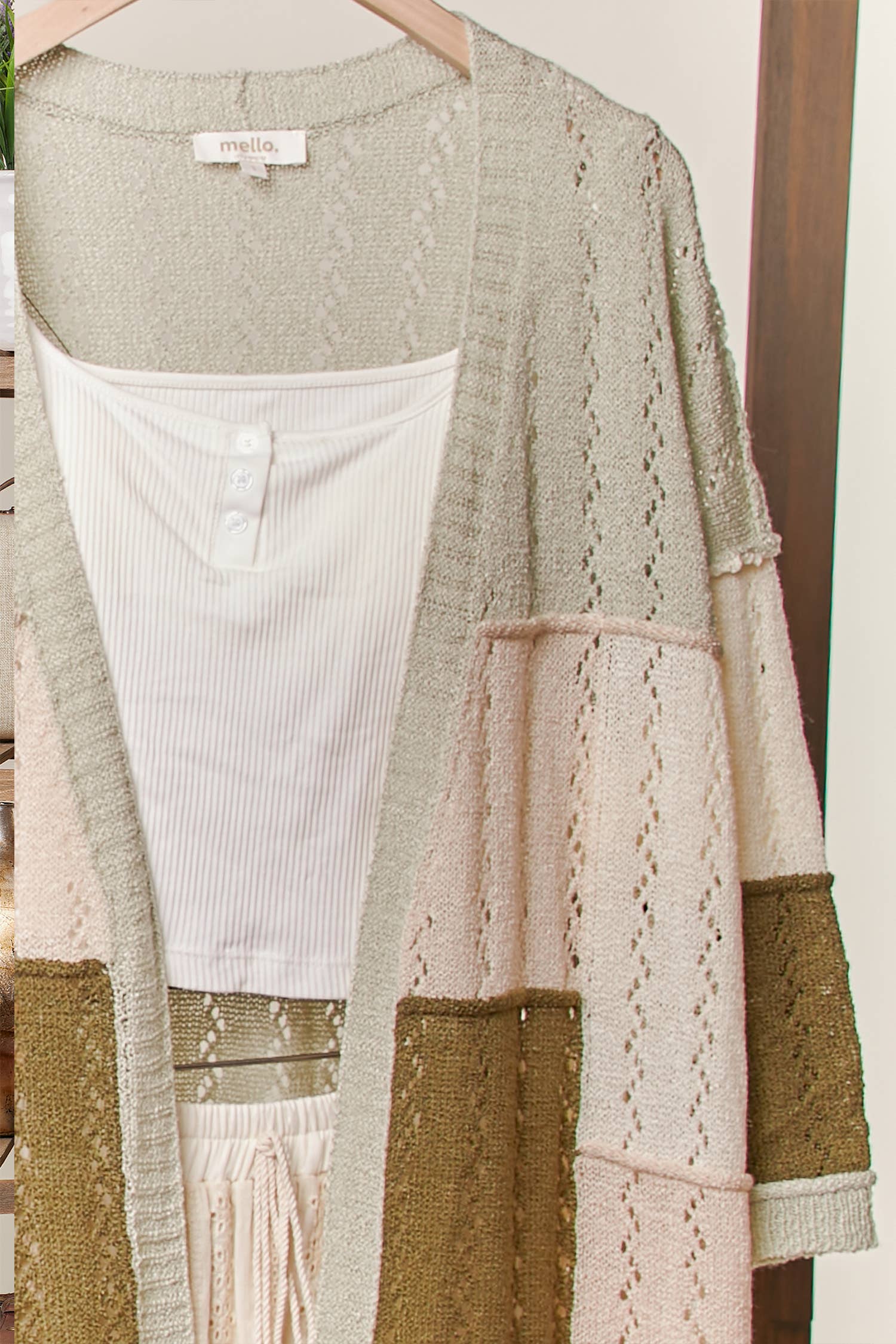 Color Block Patch Pocket Long Cardigan: Olive / S