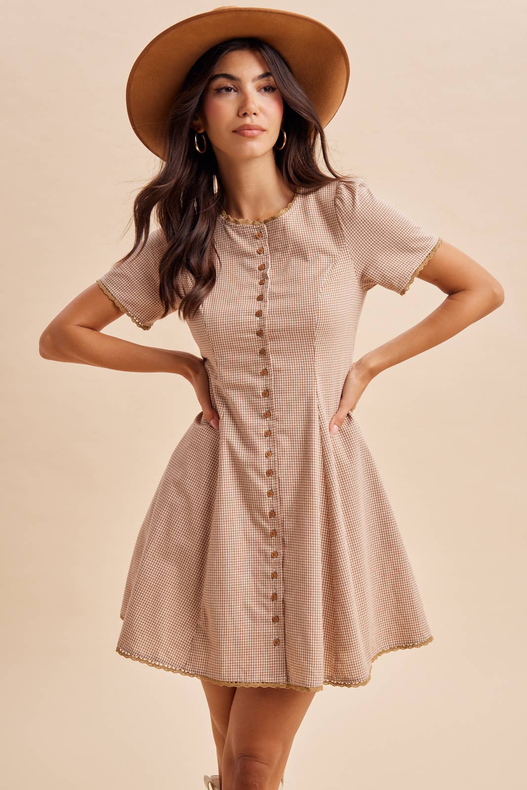 GINGHAM BUTTON DOWN MINI DRESS