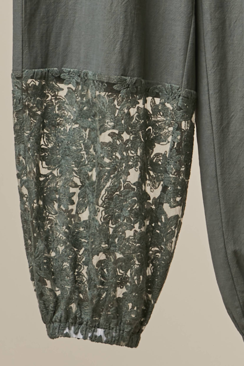 Lace Accents Patchwork Crochet Jogger Pants: SAGE