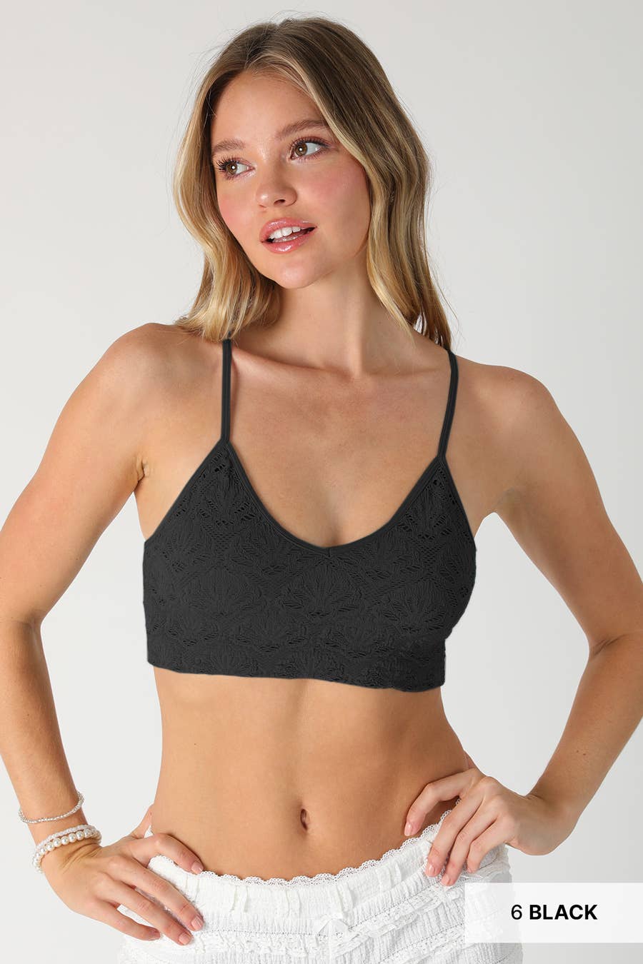 NS8412-Textured Lace Triangle Cut-Out Bralette: 006 Black