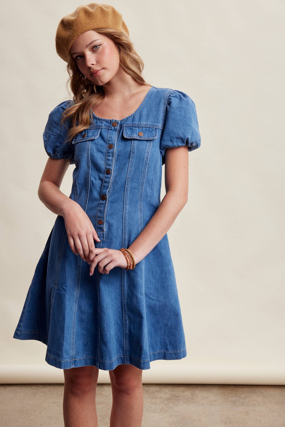 Puff Sleeve Denim Mini Dress LD1639