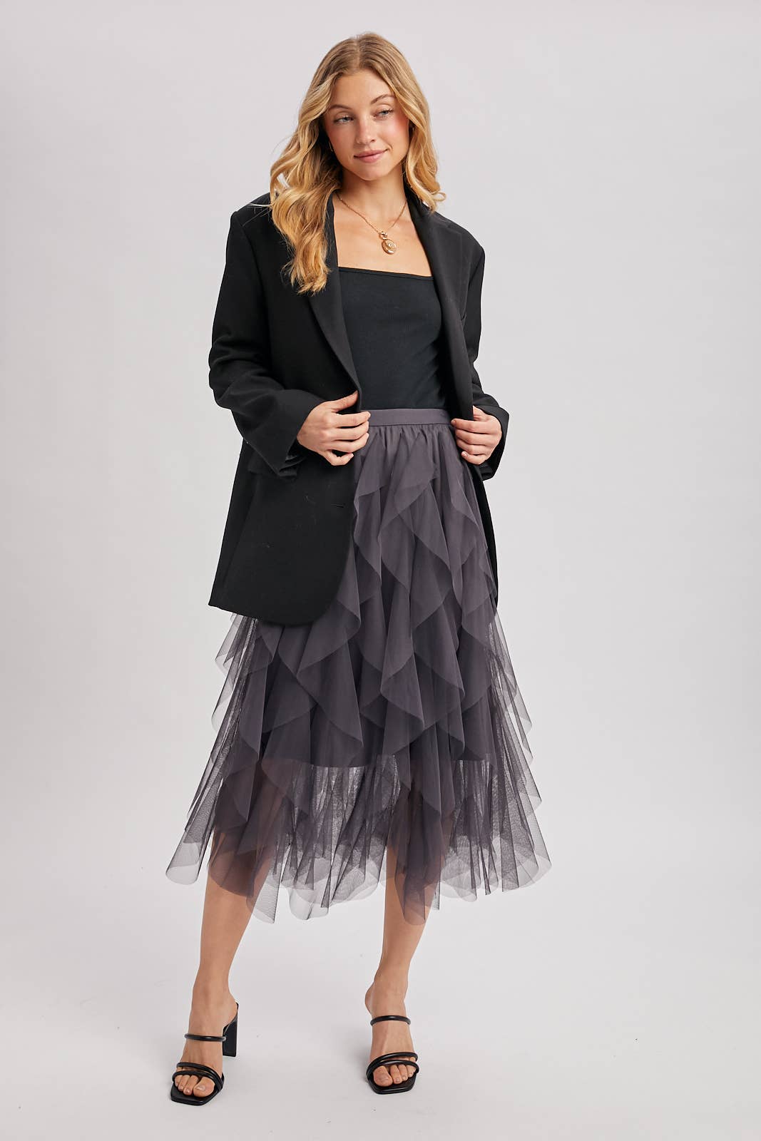 SPRIAL RUFFLED TULLE MIDI SKIRT - EASTER DAY: ROSE / S