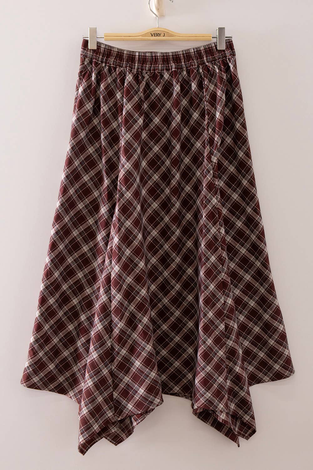 NS50216-Plaid Hanky Hem Midi Skirt