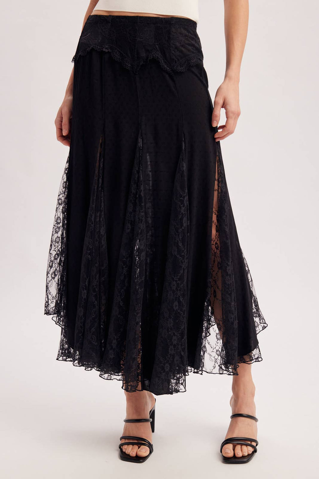 BOHO FLOWY LACE MAXI SKIRT WITH NO LINING - EASTER DAY: ECRU / L