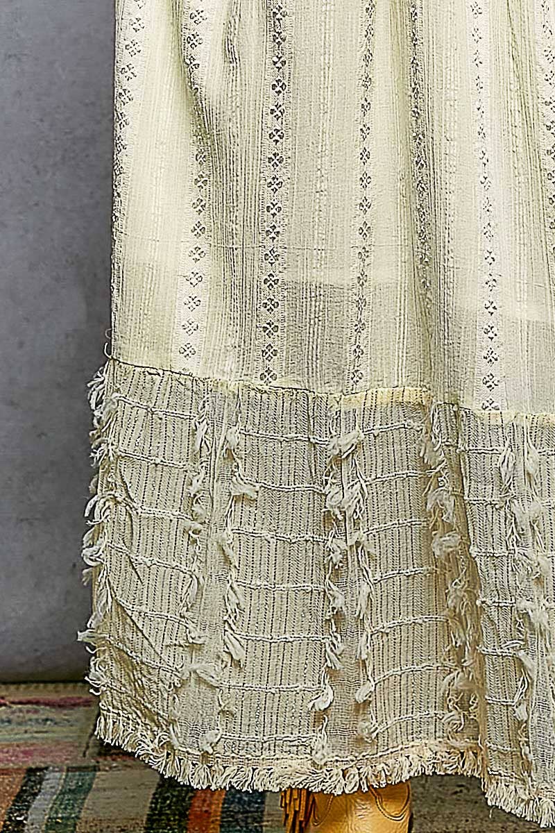 V-neck Metal Button Down Textured Linen Solid Maxi Dress: NATURAL / L