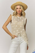 FRINGE HEM CROCHET TOP- LET4265: BEIGE / ONESIZE(6)