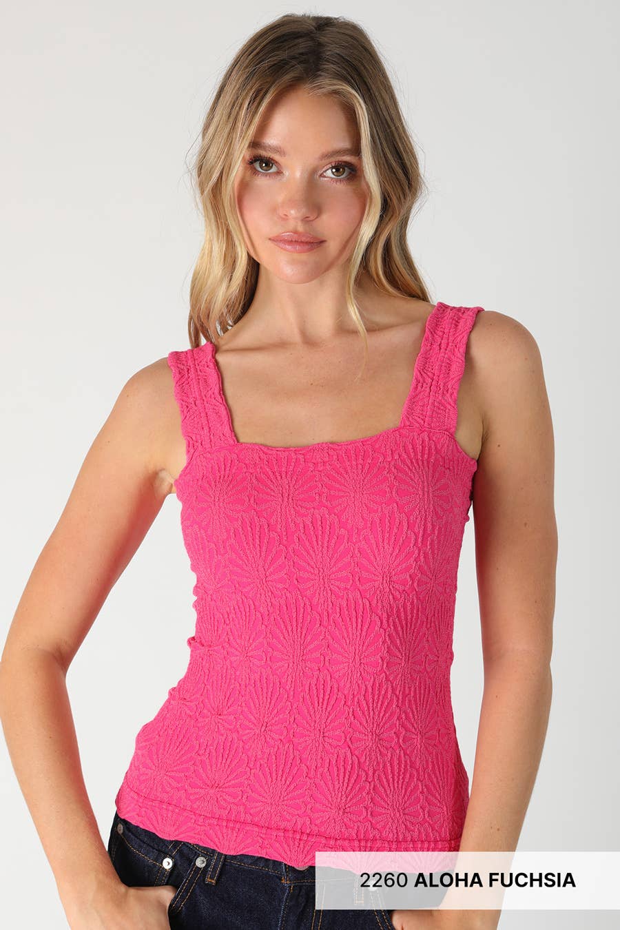 NS8416- Lace Textured Square Top: 06 Black