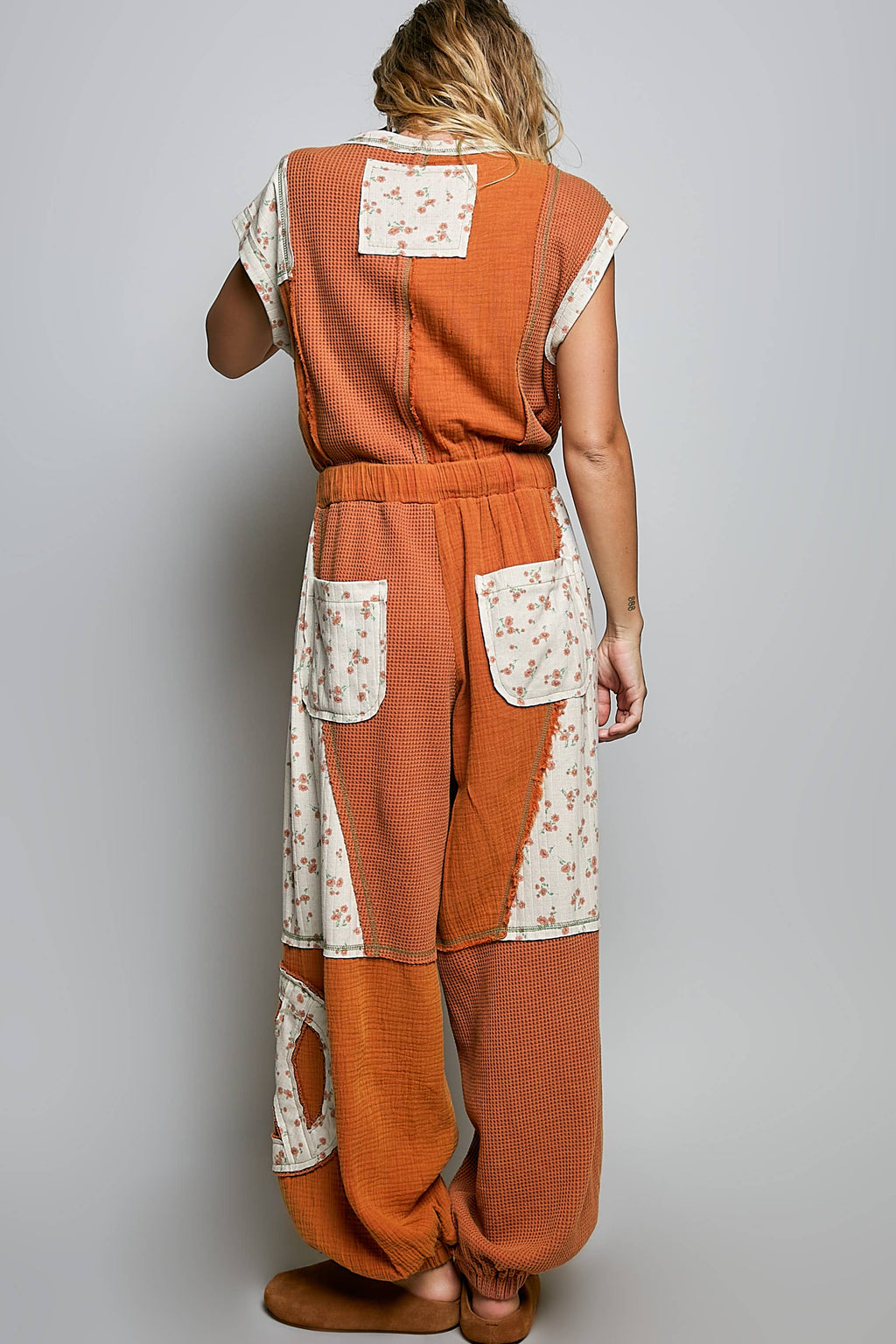 Elastic Hem Waistband Thermal Tapered Overalls: CREAM / L