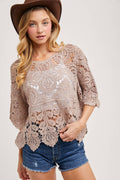 CROCHET LACE TOP: LATTE