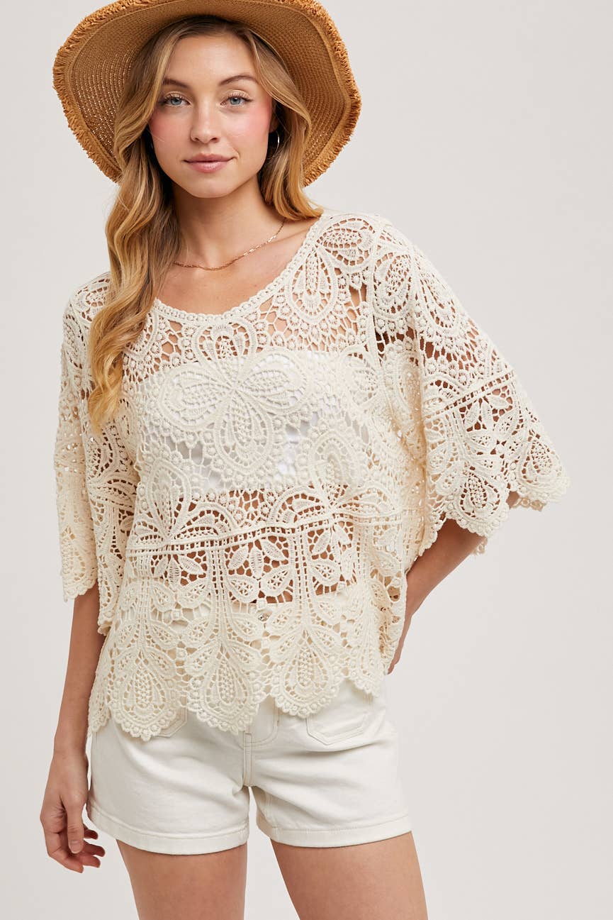 CROCHET LACE TOP: LATTE