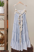 Checker Ruffle Dress Cardigan: Sky Blue / S