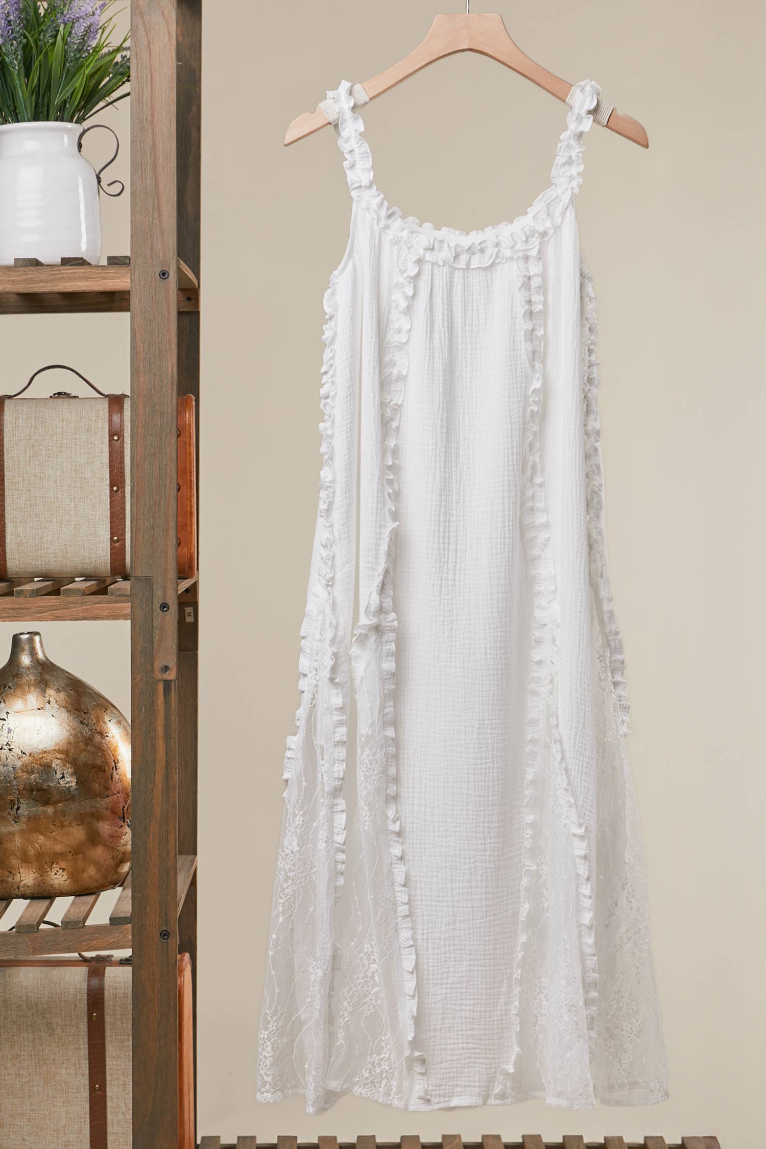 RUFFLED BOHO MAXI DRESS: Rust / L
