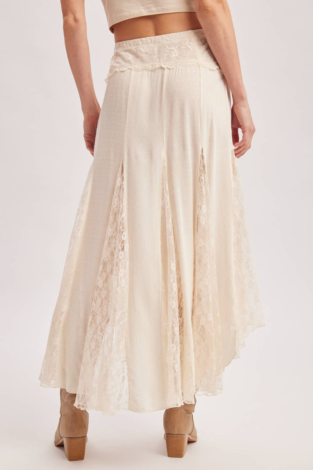 BOHO FLOWY LACE MAXI SKIRT WITH NO LINING - EASTER DAY: ECRU / S