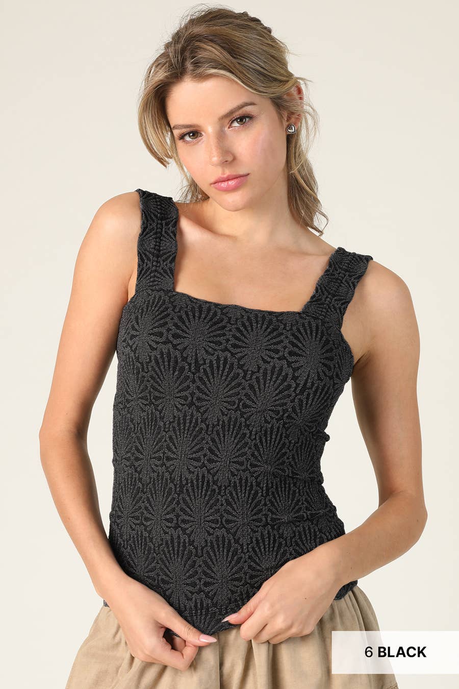 NS8416- Lace Textured Square Top: 06 Black