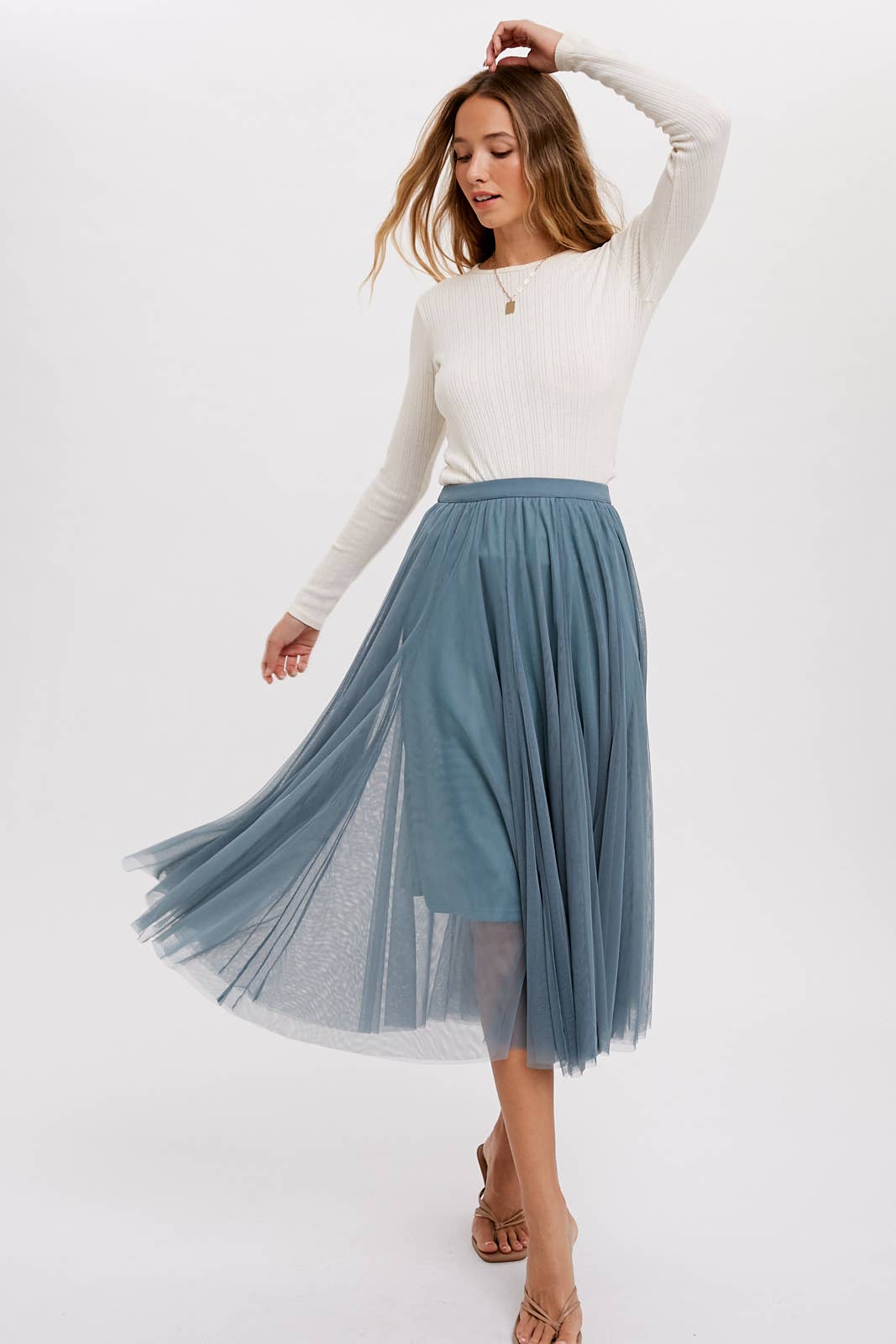 TULLE MIDI SKIRT: DARK MINT / S