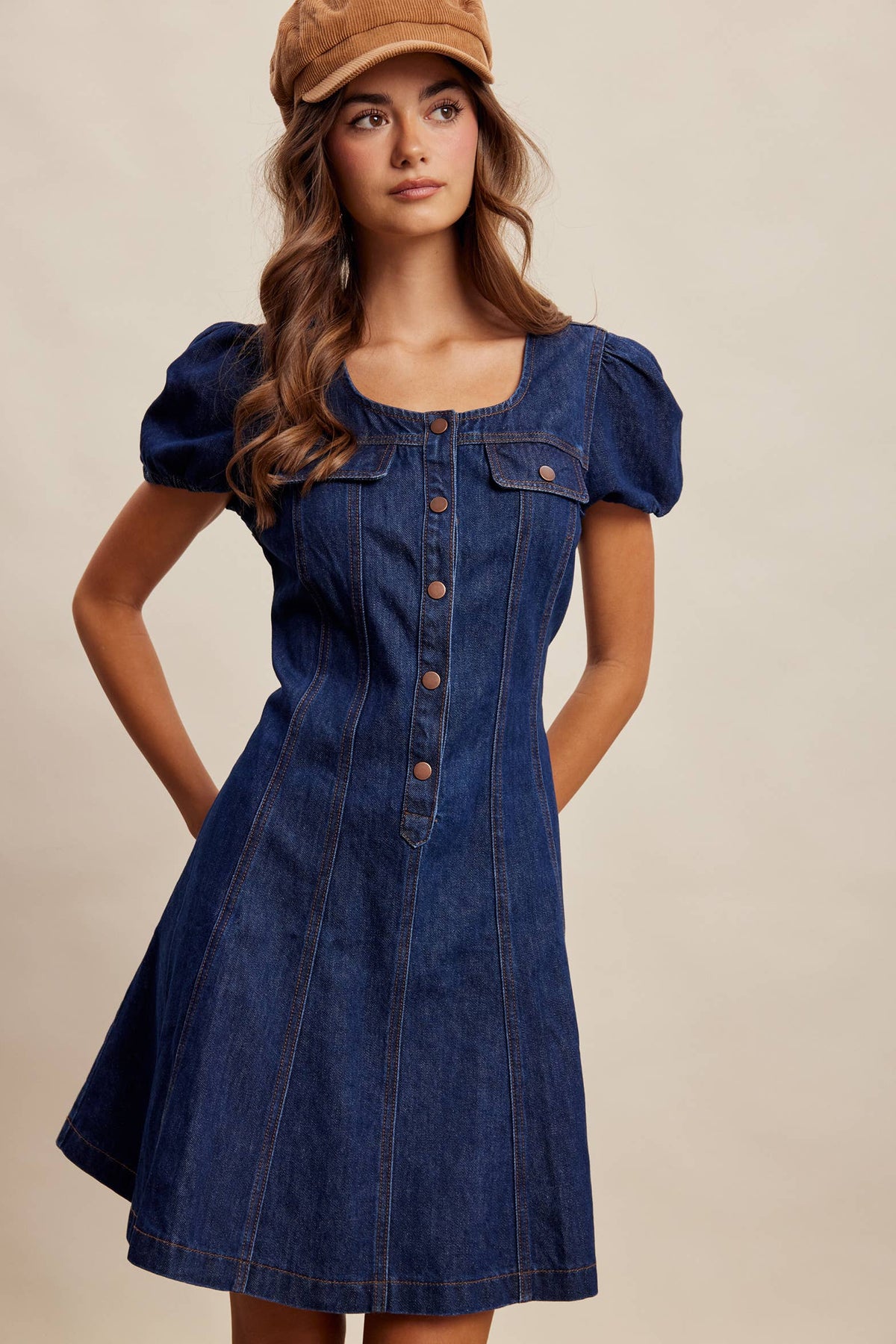 Puff Sleeve Denim Mini Dress LD1639