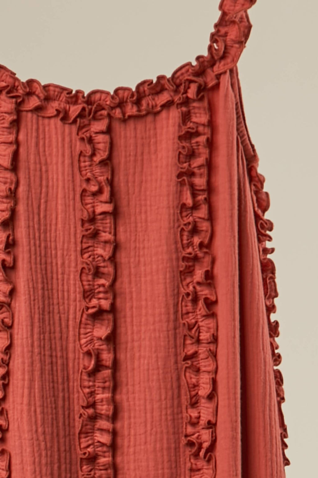 RUFFLED BOHO MAXI DRESS: Rust / L