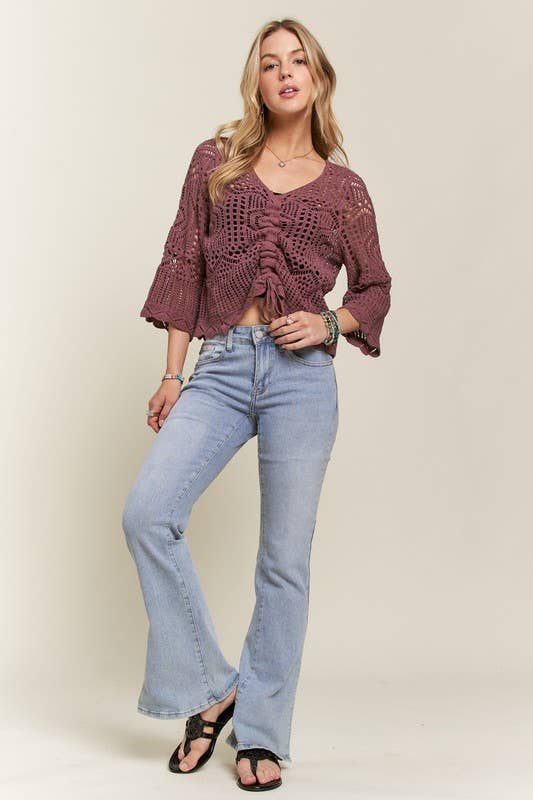 FRONT DRAWSTRING ACCENT CROCHET TOP - CET3553