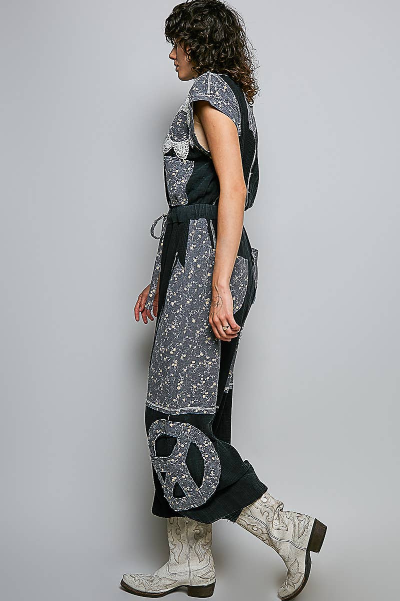 Elastic Hem Waistband Thermal Tapered Overalls: CREAM / M
