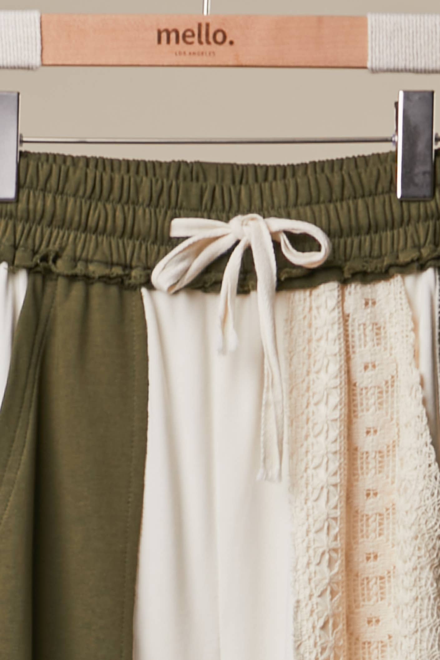 Lace Accents Patchwork Maxi Pants: Olive-Multi / S